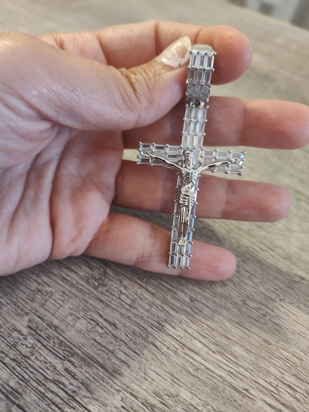 Men’s Silver Crucifix Pendant with Baguette Accent